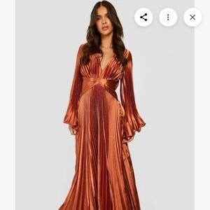 Pleated Metallic Dress BOOhoo